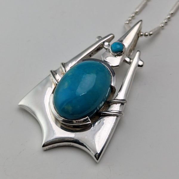Vintage sterling silver turquoise pendant and sterling silver necklace
